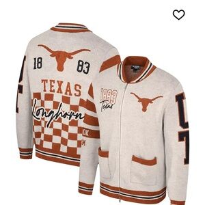 Women's Cream Texas Longhorns Jacquard Full-Zip Sweater NWT